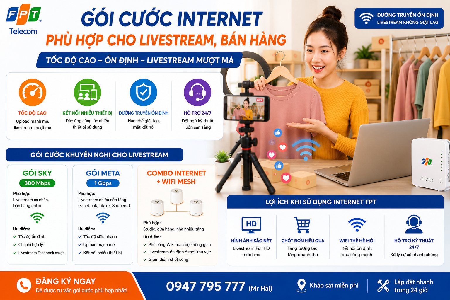 Gói cước internet phù hợp cho livestream , bán hàng